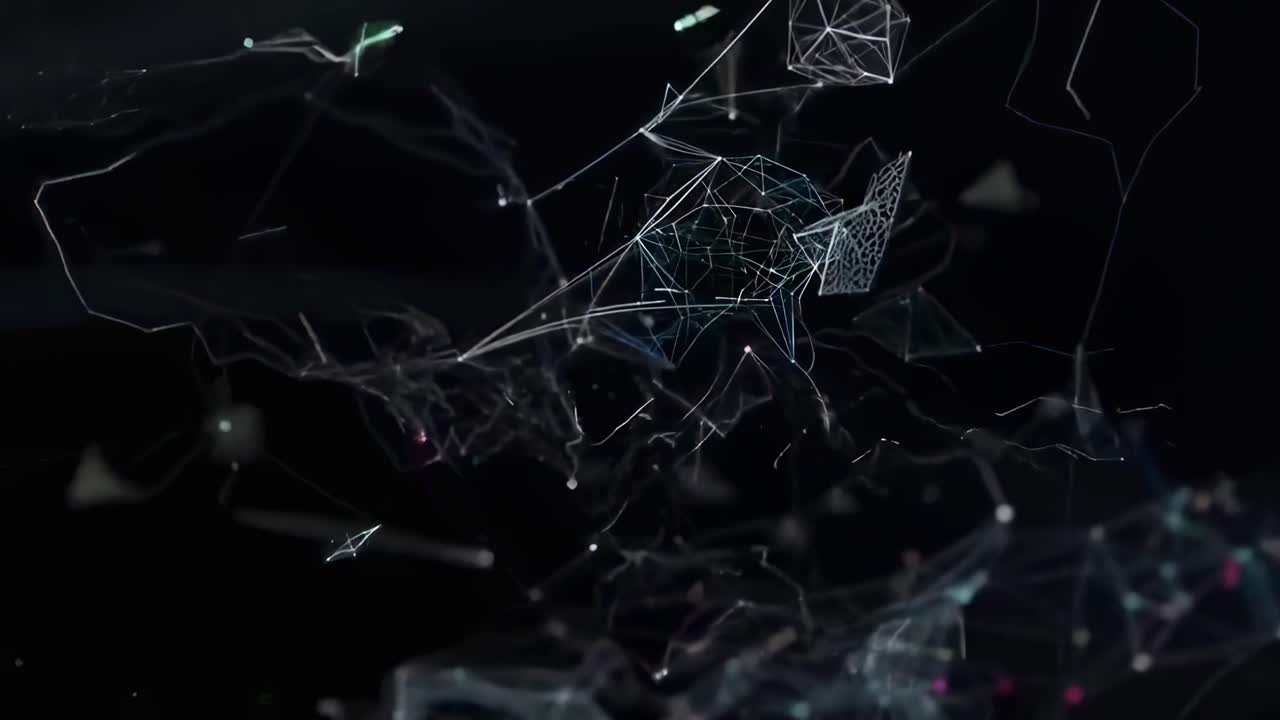 Abstract video of interconnected lines and nodes, top-down angle, futuristic style