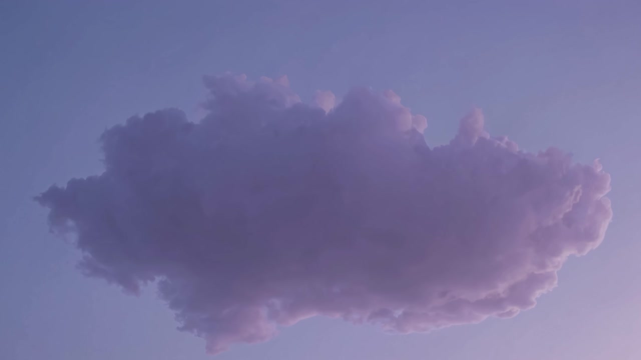 A dreamy, pastel-toned cloud floats against a serene sky, captured from a low-angle
