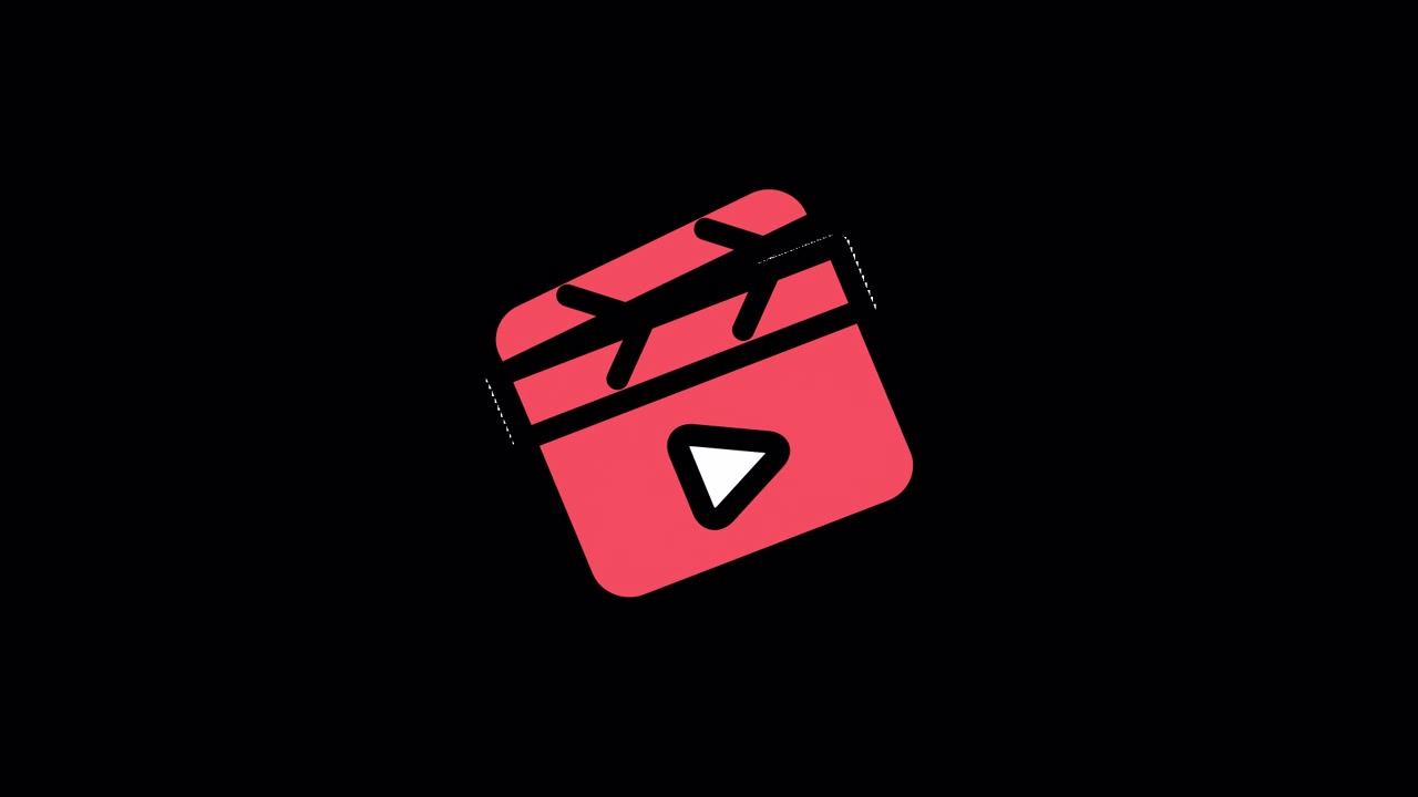 Animated Red Clapperboard Icon with Play Button on Black Background