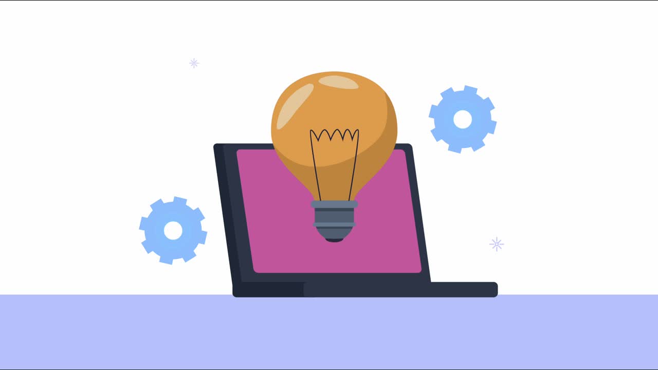 laptop computer with bulb and gears