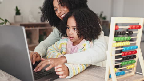 laptop, education and mother with girl in home