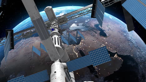 International Space Station On Orbit Of Earth Planet