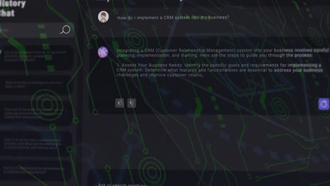 animación de formas y chat en fondo negro