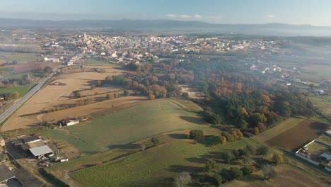 llagostera comarca de la selva aerial view with drone cultivated field spain