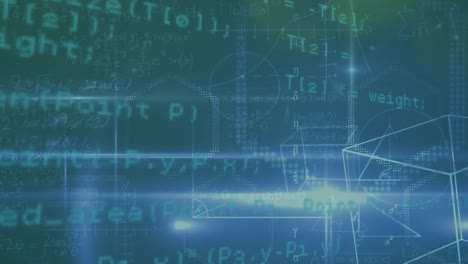 animación de formas geométricas, procesamiento de datos y luz sobre un fondo azul