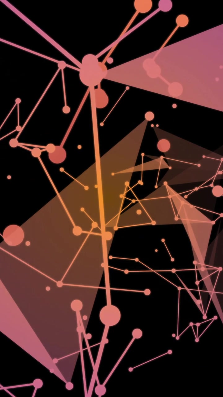 Animation of network of connections with shapes on black background