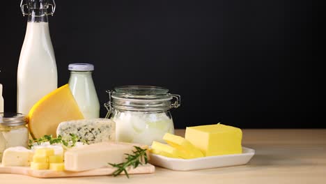 assorted dairy items arranged on a table