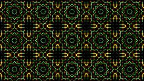 ilustración animada luz brillando puntos verdes y amarillos y estrellas formas cuadradas.