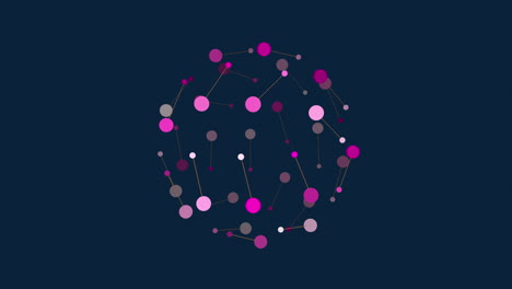 Interconnected network of circles on dark blue background with green nodes