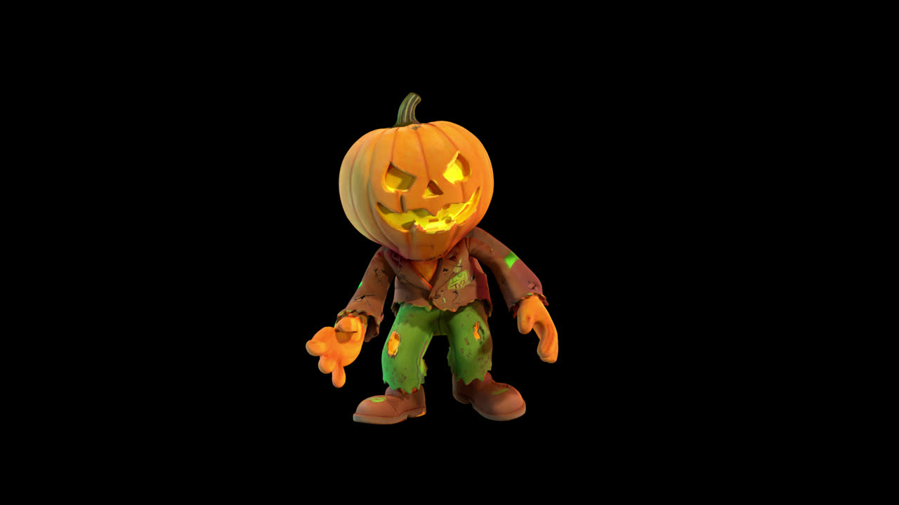 Animated Jack-o'-Lantern Character Walking Loop