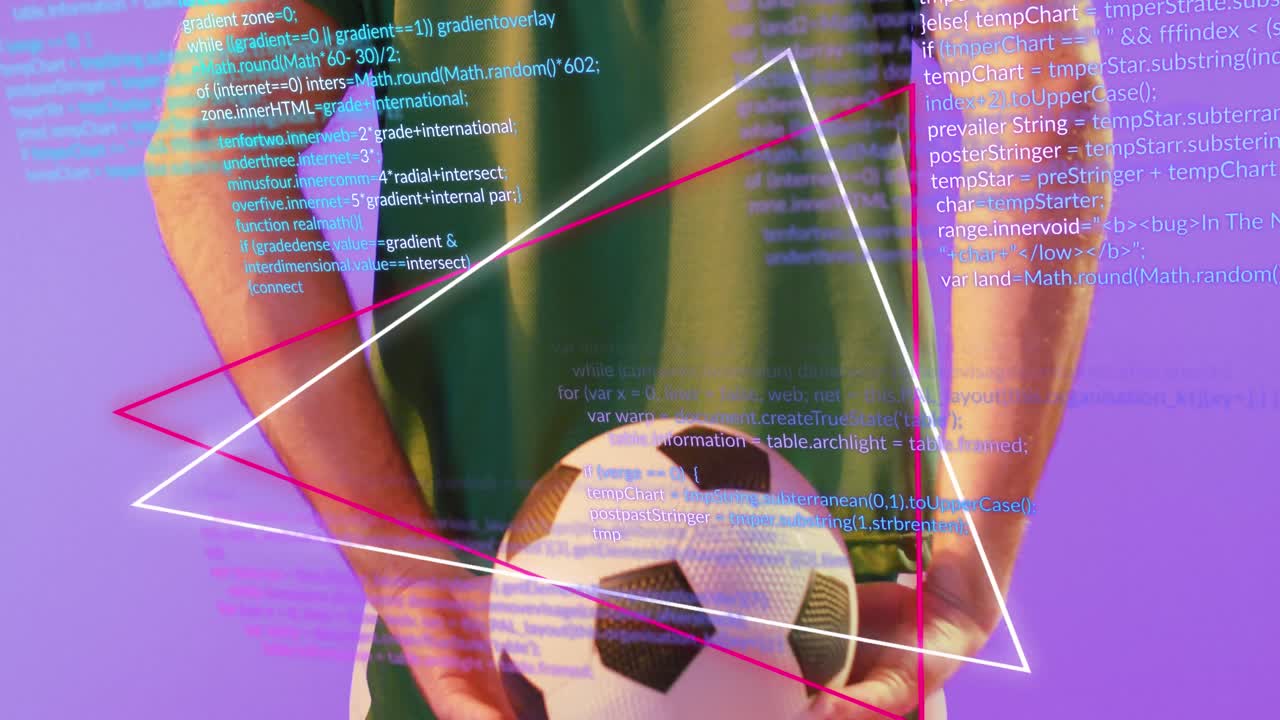 animación de un jugador de fútbol caucásico sobre procesamiento de datos