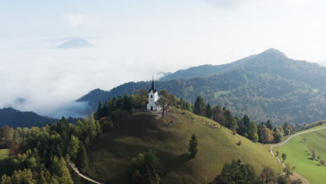 sv. jakob church in slovenia - aerial shot