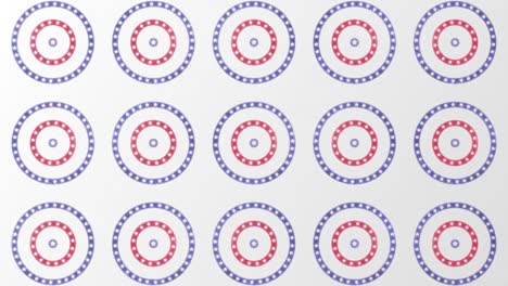 american flag with rows of white stars on turning red, blue and white circles on white background