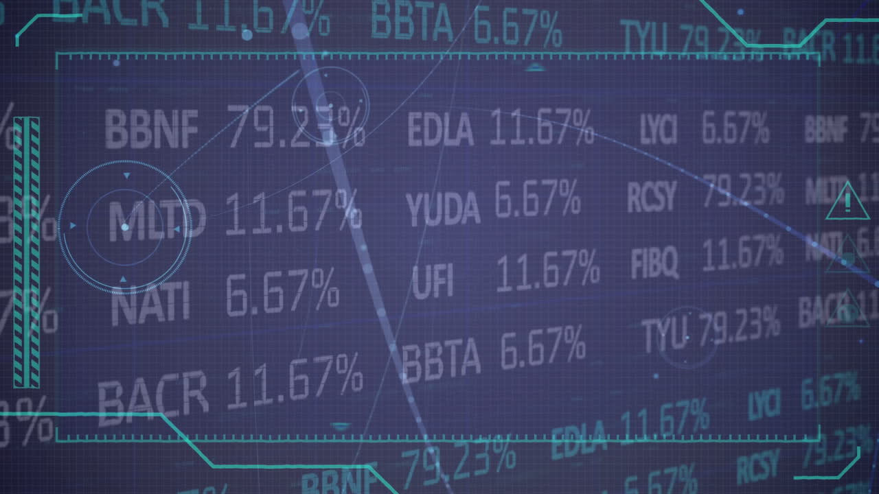 animación del procesamiento de datos financieros y redes de conexiones