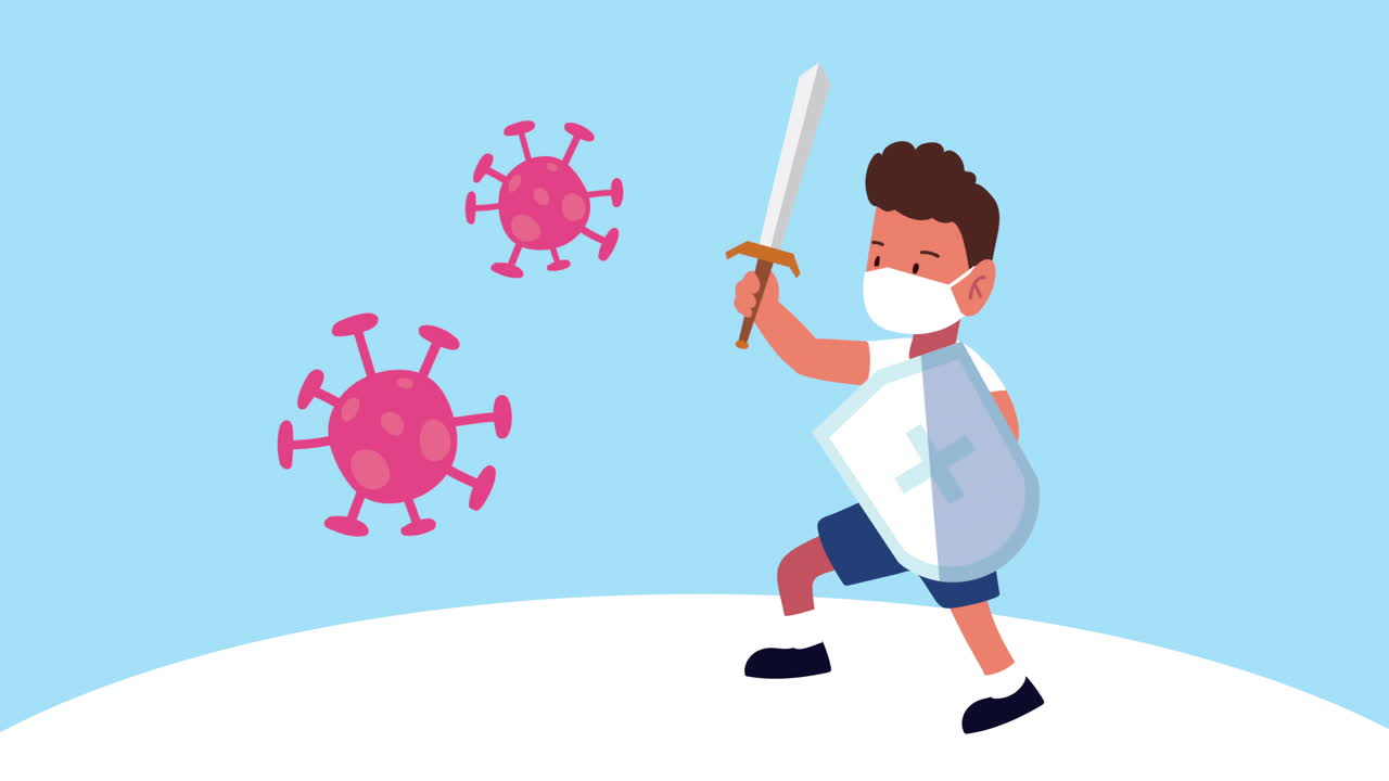 검을 들고 있는 소년 코로나19 예방 애니메이션
