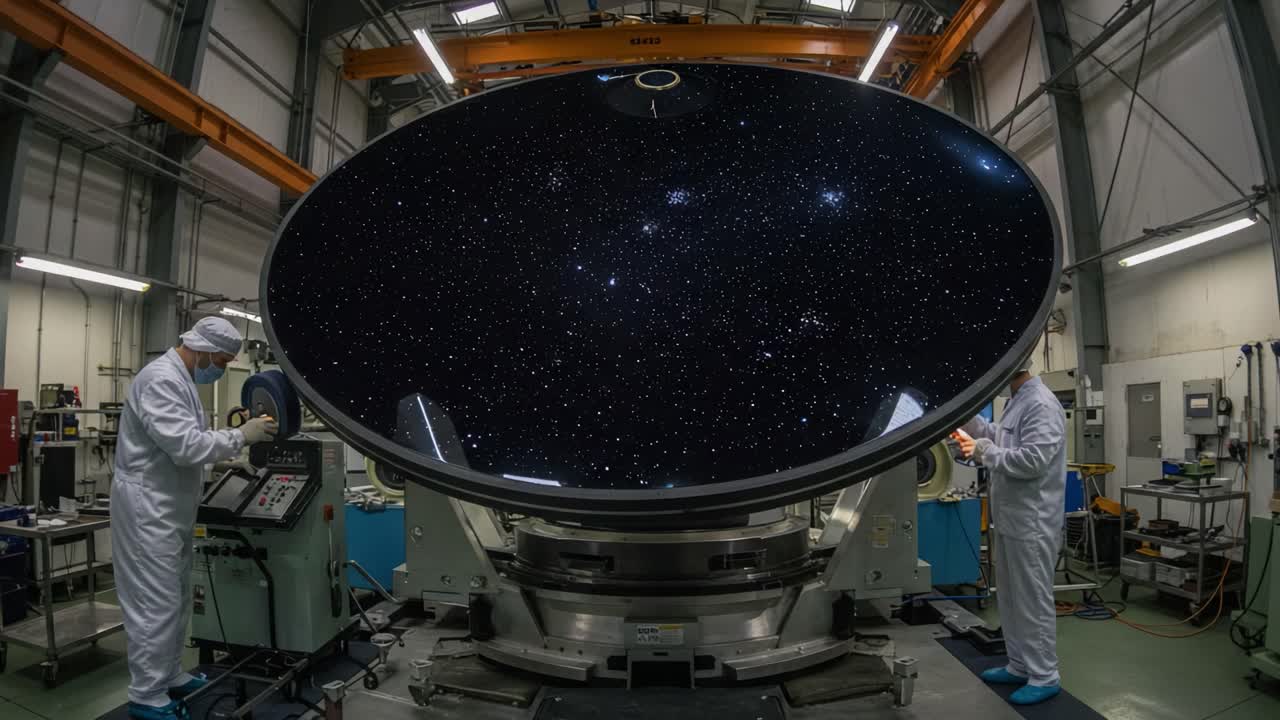 Para ilmuwan berkolaborasi dalam Peralatan Observasi, menyesuaikan Permukaan Reflektif untuk Mengamati Bintang di Lingkungan Laboratorium Berteknologi Tinggi