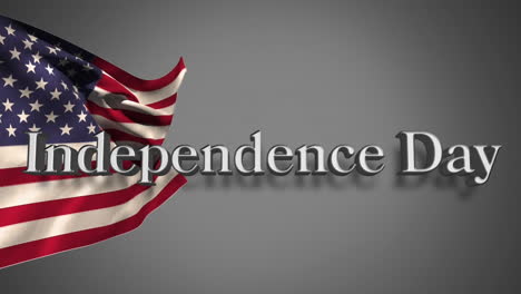 animation of independence day text and flag of america waving on grey background