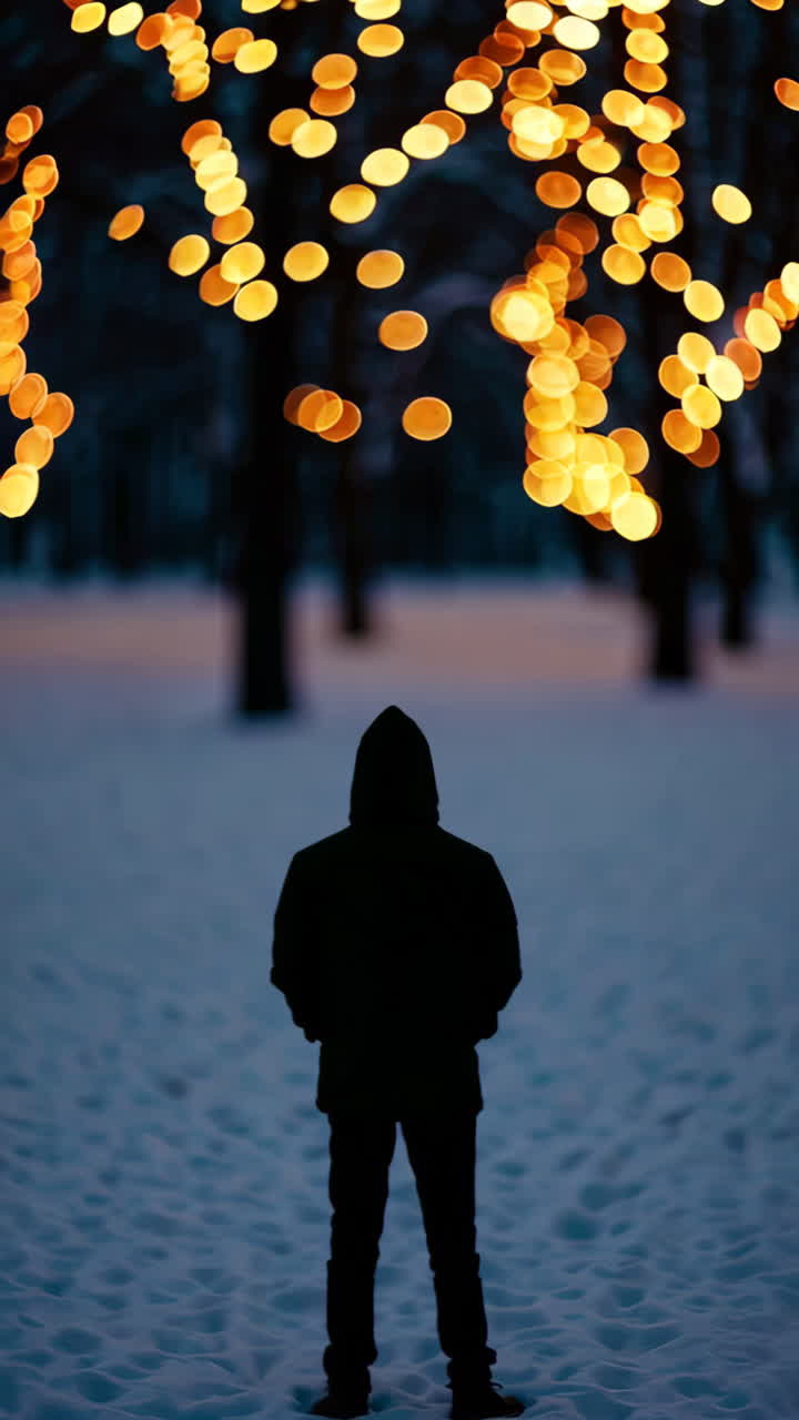 Silhouette di una persona in un parco di notte