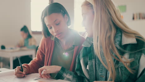 Schule,-Schreiben-Und-Schüler-Helfen-Im-Klassenzimmer