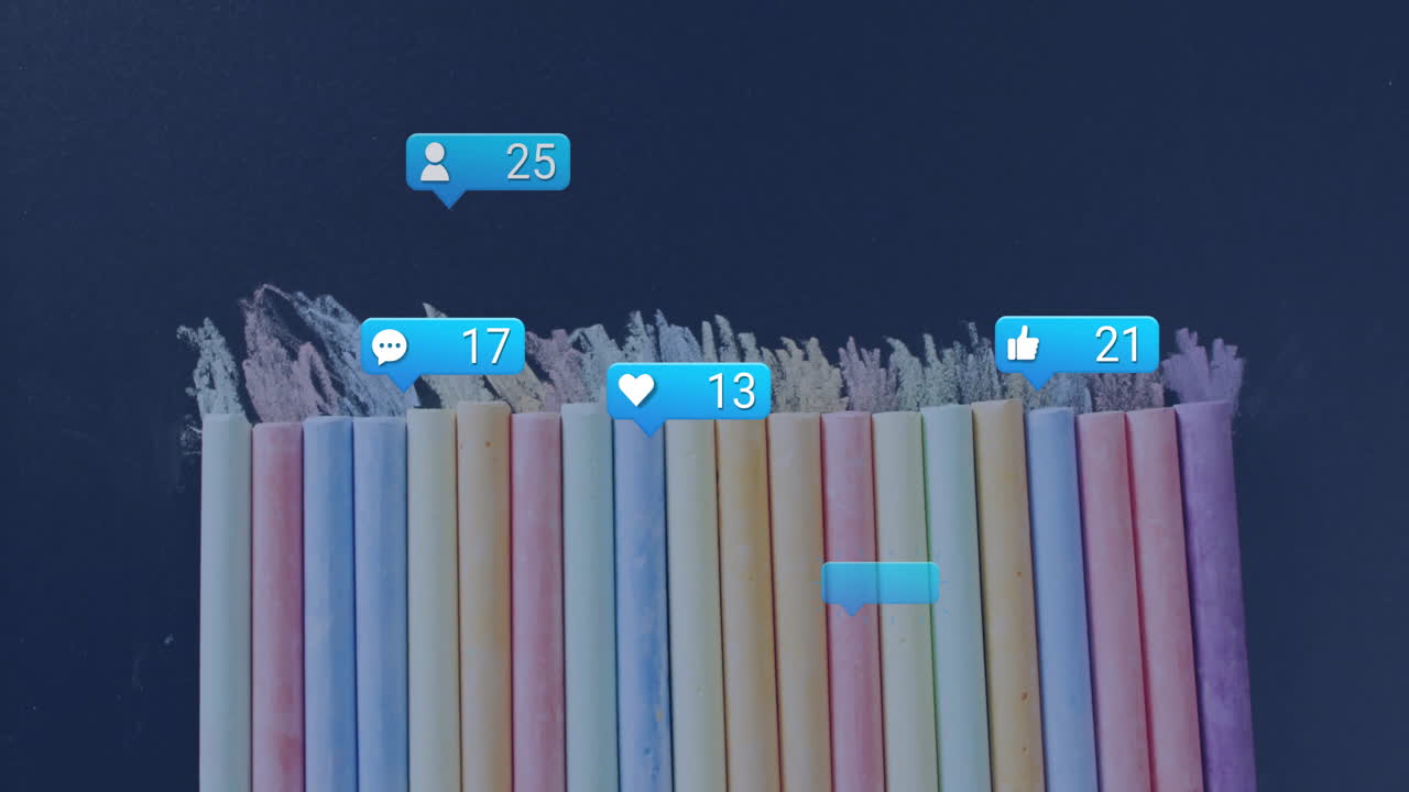 Animation of colorful straws with social media notification icons floating above