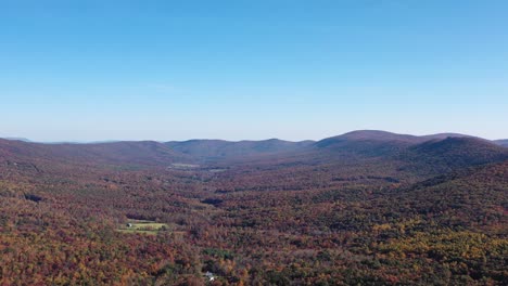 an aerial tracking shot of the trout run valley in west virginia