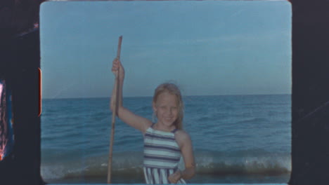 Child's Portrait on Vintage Film by the Sea