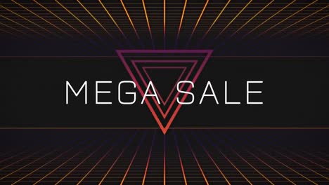 Animation-of-mega-sale-text-and-shapes-on-black-background