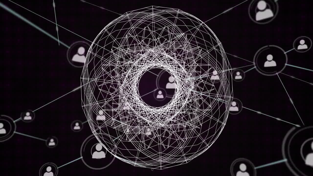 animación de la red de conexiones con las personas iconos en fondo negro