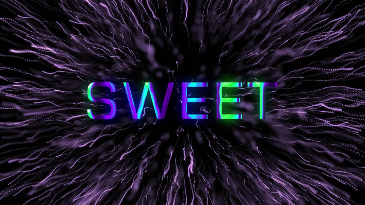 Animation of sweet text over fireworks on black background