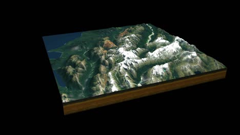 mapa de relieve del parque nacional de mount aspiring 3d renderización de animación en bucle de 360 grados