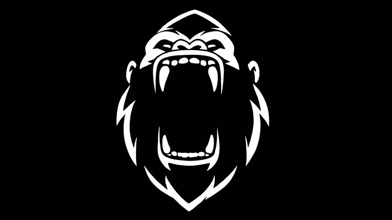 Logotipo Animado de Cabeça de Gorila Preto e Branco Rugindo
