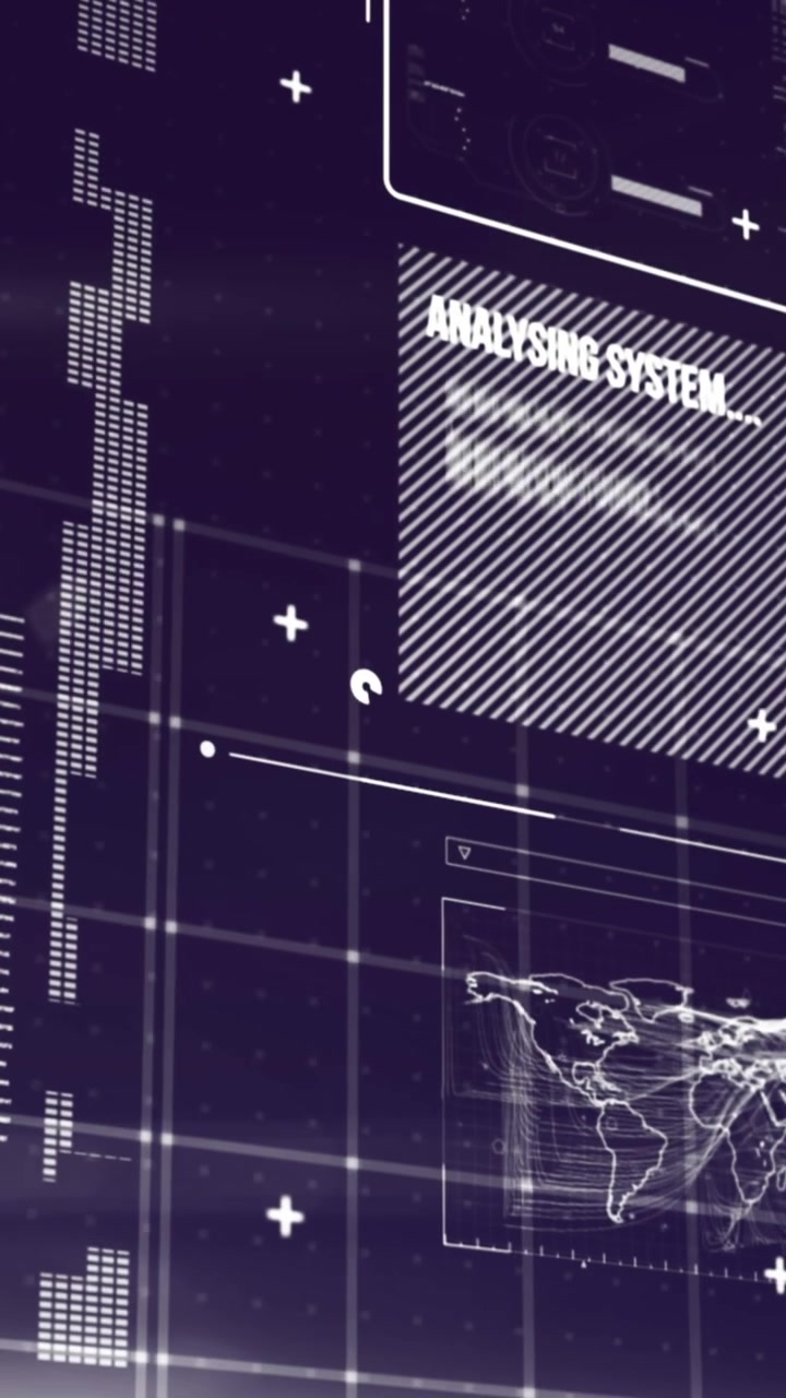 Animation of interface with data processing against purple background