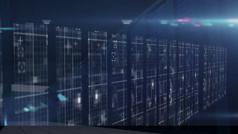 animazione dell'elaborazione dei dati su corridoio con schermi digitali