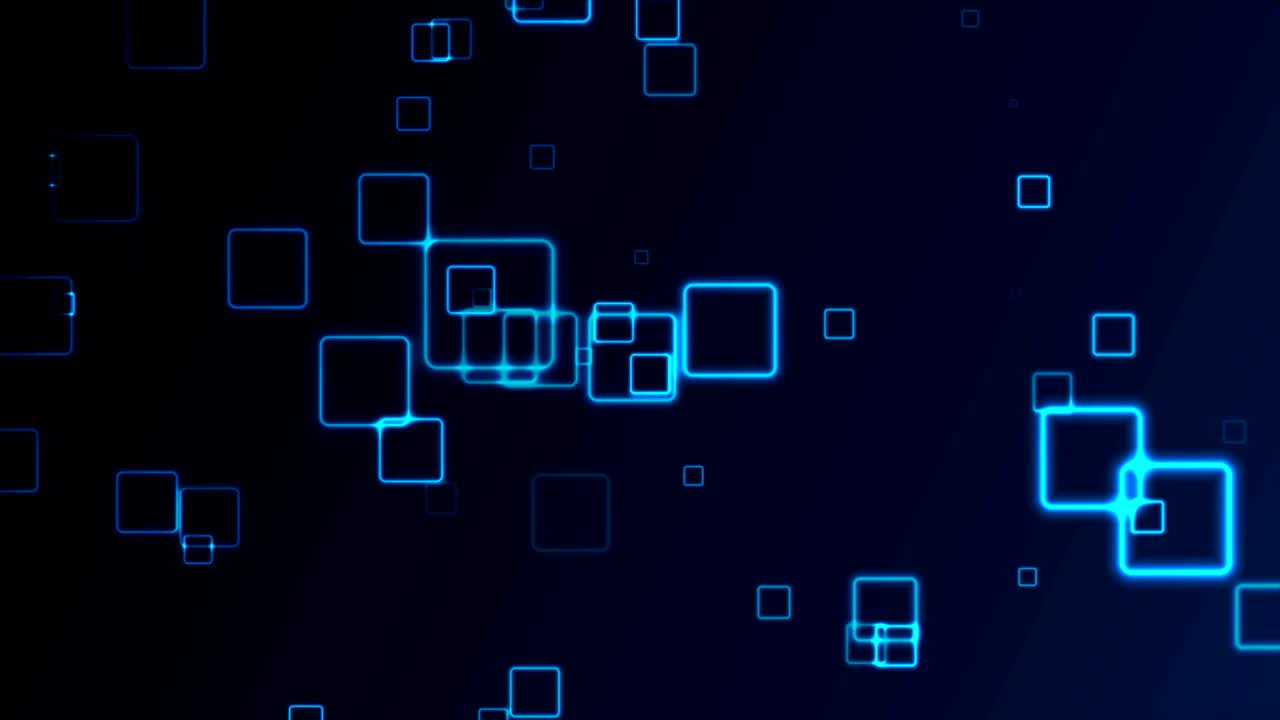 Bright blue neon geometric squares video animation