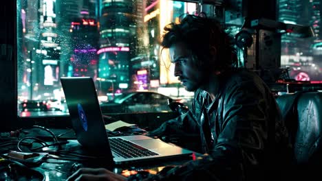 cyberpunk programmer at night