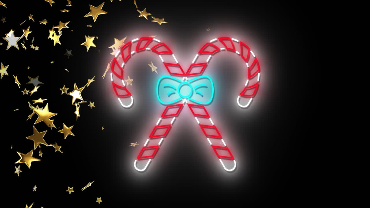 Animation of stars and neon candy canes on black background