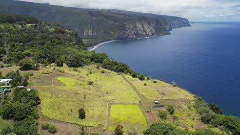 aerial drone shot of majestic hawaiian coast scenery in waipio bay, sideways