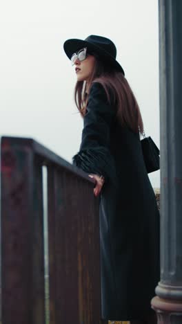 woman watching over the railing admiring the natural landscape below the town