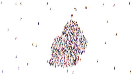 un gran grupo de personas se forma para crear un mapa de mauricio. animación de video 4k.