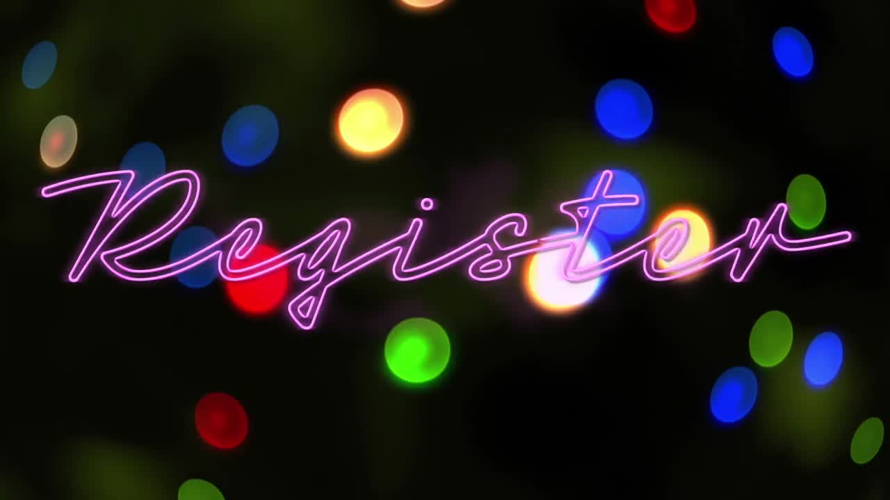 추상적인 배경에 대한 렌즈 플레어 위의 레지스터 텍스트의 애니메이션