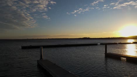 panning to docks on muskegon lake in the morning