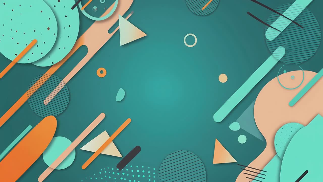 Colorful Animated Geometric Shapes on Teal Background
