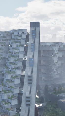 futuristic skyscraper architecture with green plants