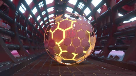 glowing hexagon sphere in futuristic tunnel