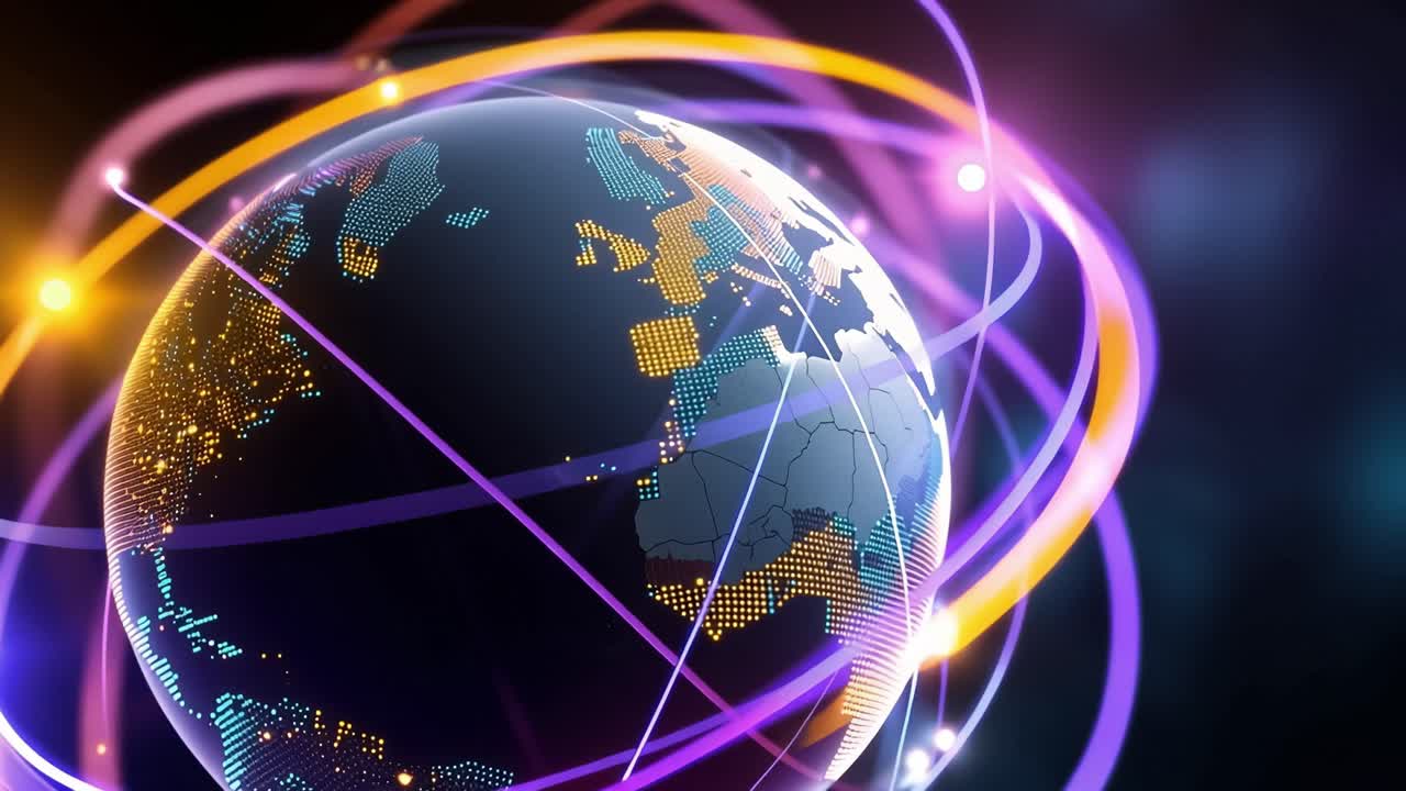 Globo terrestre digitale rotante con connessioni di rete globali.