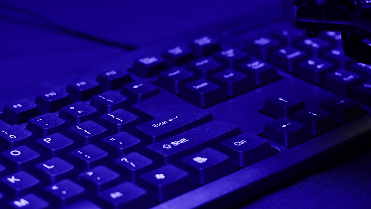 로 손가락이 키보드에 타이핑하는 것