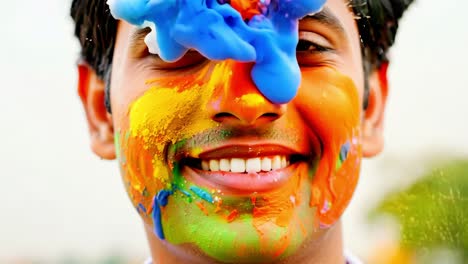 holi celebration: colorful face painting