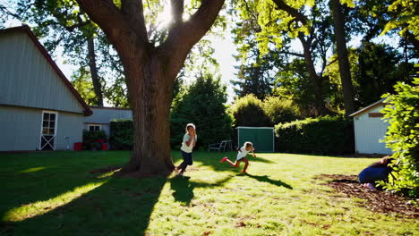 children playing hide-and-seek in backyard