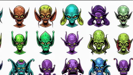 collection of vibrant cartoon monster and alien faces