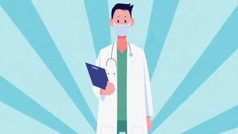 animation of doctor icon over lines on blue background